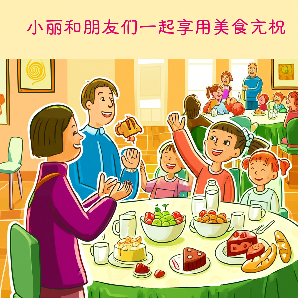 小丽和朋友们一起享用美食庆祝